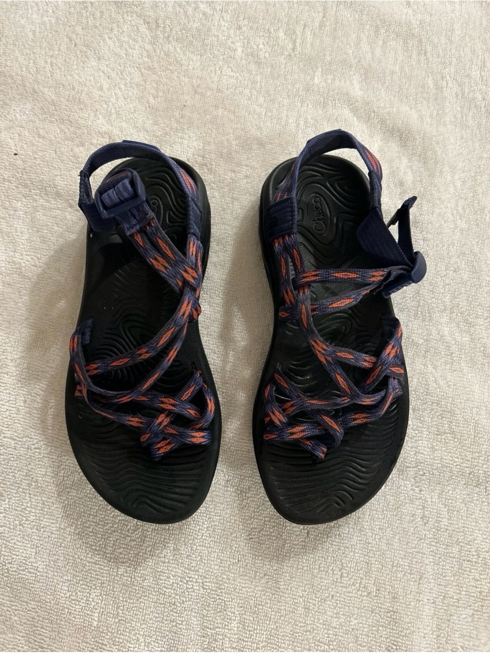 Chaco Sandals Size 7, Color Blue, Black, Orange, Gently Used.